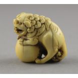 NETSUKE SHISHI MIT BALL, Elfenbein,