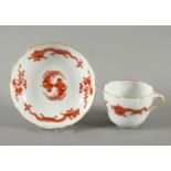 MOCCATASSE REICHER DRACHE ROT, MEISSEN, 20.JH.