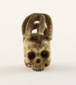 NETSUKE SCHLANGE AUF SCHÄDEL, JAPAN, 19.Jh.