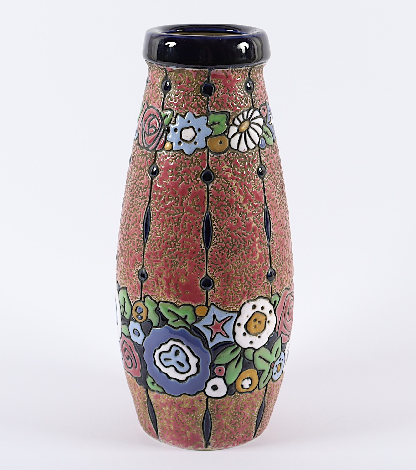 JUGENDSTIL-VASE, Keramik, polychrom