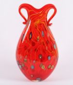 MILLEFIORI-VASE, farbloses Glas, rot