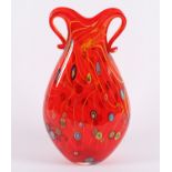 MILLEFIORI-VASE, farbloses Glas, rot