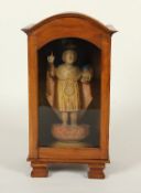 HEILIGENFIGUR MIT WELTKUGEL, Holz,