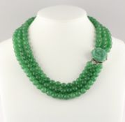 COLLIER, Jade, dreireihig, Jadekugeln