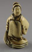 NETSUKE OIRAN, Elfenbein, die Frau