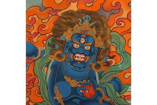 <de>THANGKA MAHAKALA, Gouache und Gold auf Stoff, 52 x 40, traditionell montiert, TIBET/NEPAL</de> - Bild 3 aus 5