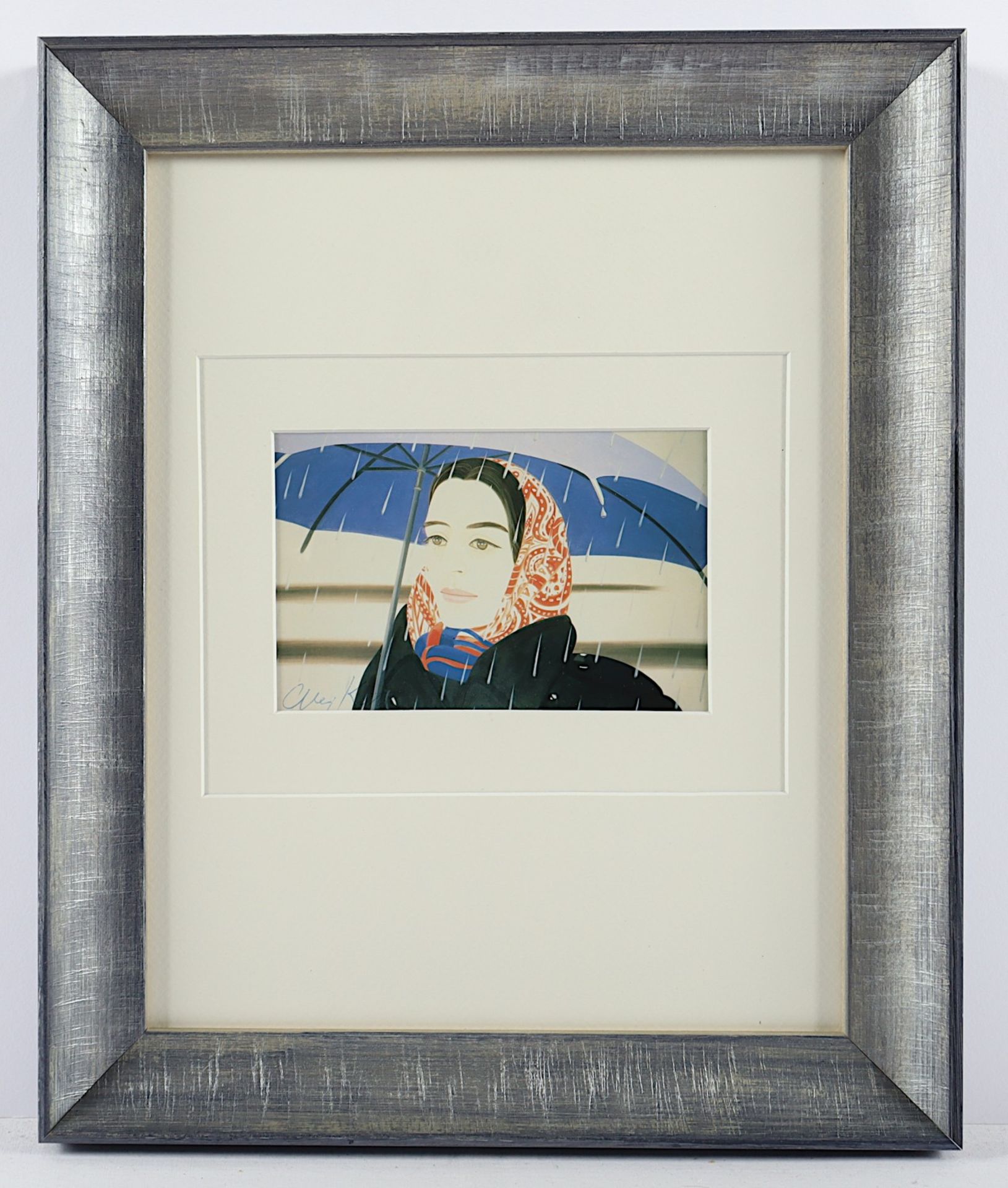 <de>KATZ, Alex, "Blue umbrella", Multiple (Kunstpostkarte in Farboffset), 13 x 9,5, signiert, R.</de - Bild 2 aus 2