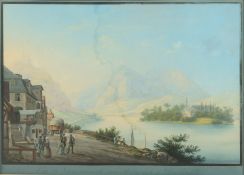 <de>BLEULER, Johann Ludwig (1792-1850), "Blick über den Rhein auf die Insel Nonnenwerth", Gouache/Pa