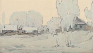 <de>RUSSISCHER MALER, 20.Jh., "Winterlandschaft", Öl/Malkarton, 14 x 24, verso bez., datiert 1992, R