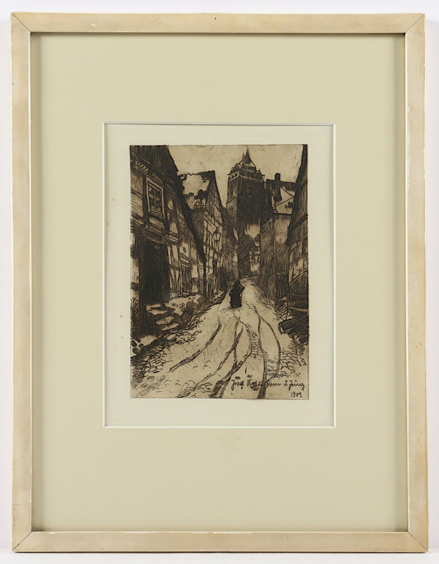 <de>KOHLSCHEIN, Josef II (1884-1958), "Winterliche Gasse in Warburg", Radierung, 18 x 12,5, 1909, R. - Bild 2 aus 2
