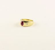 <de>BANDRING, 750/ooo Gelbgold, besetzt mit einem Rubincabochon, RG 56, 9,9g</de>