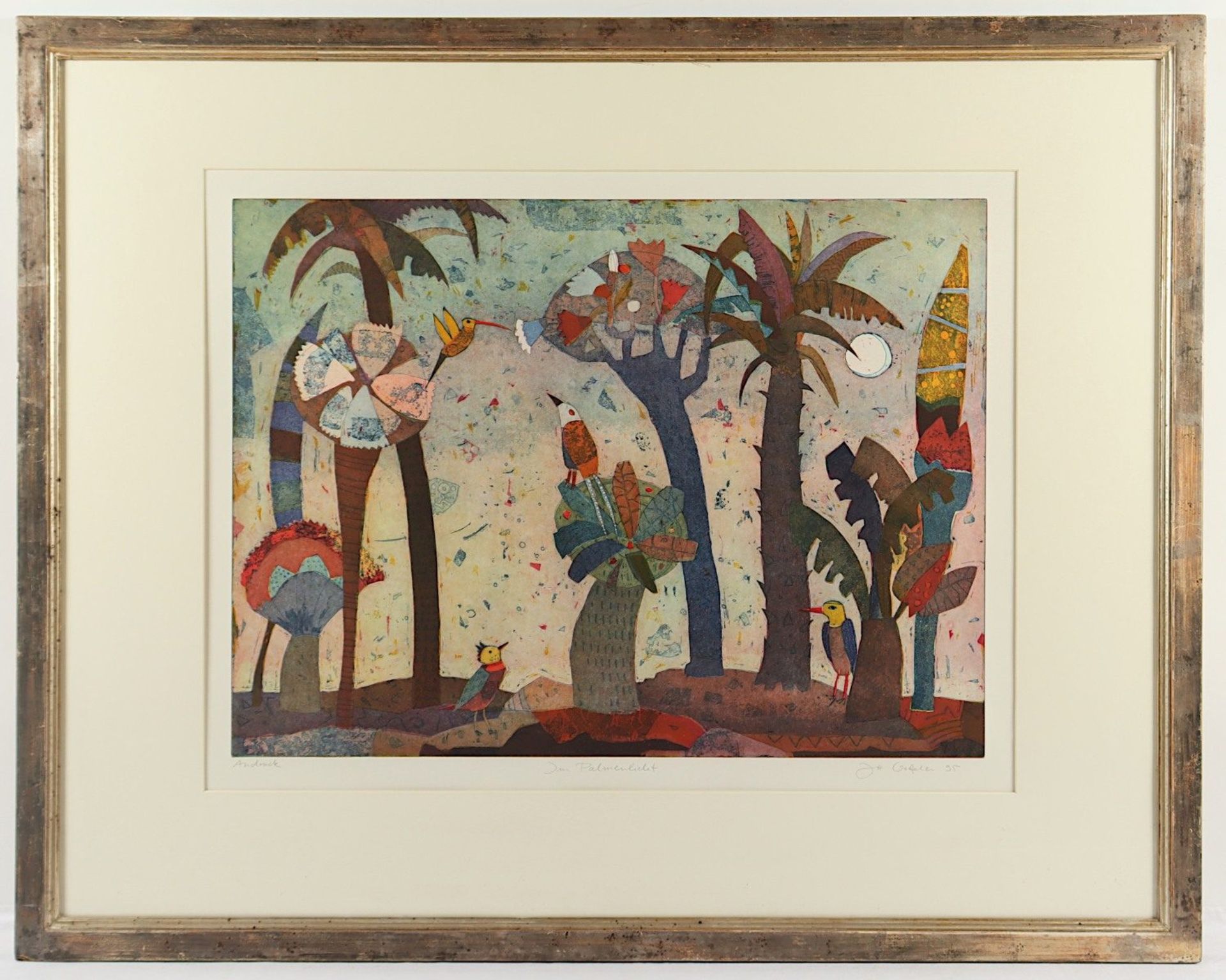 <de>VOTTELER, Jutta, "Im Palmenlicht", Original-Farbradierung, Andruck, 80 x 100, handsigniert, R.</