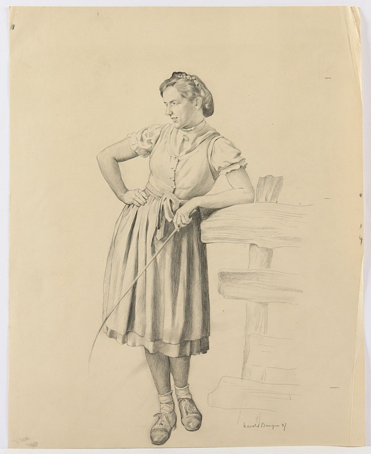 <de>BENGEN, Harold Tronson (1879-1962), "Portrait eines Bauernmädchens", Bleistift/Papier, 51 x 41, 