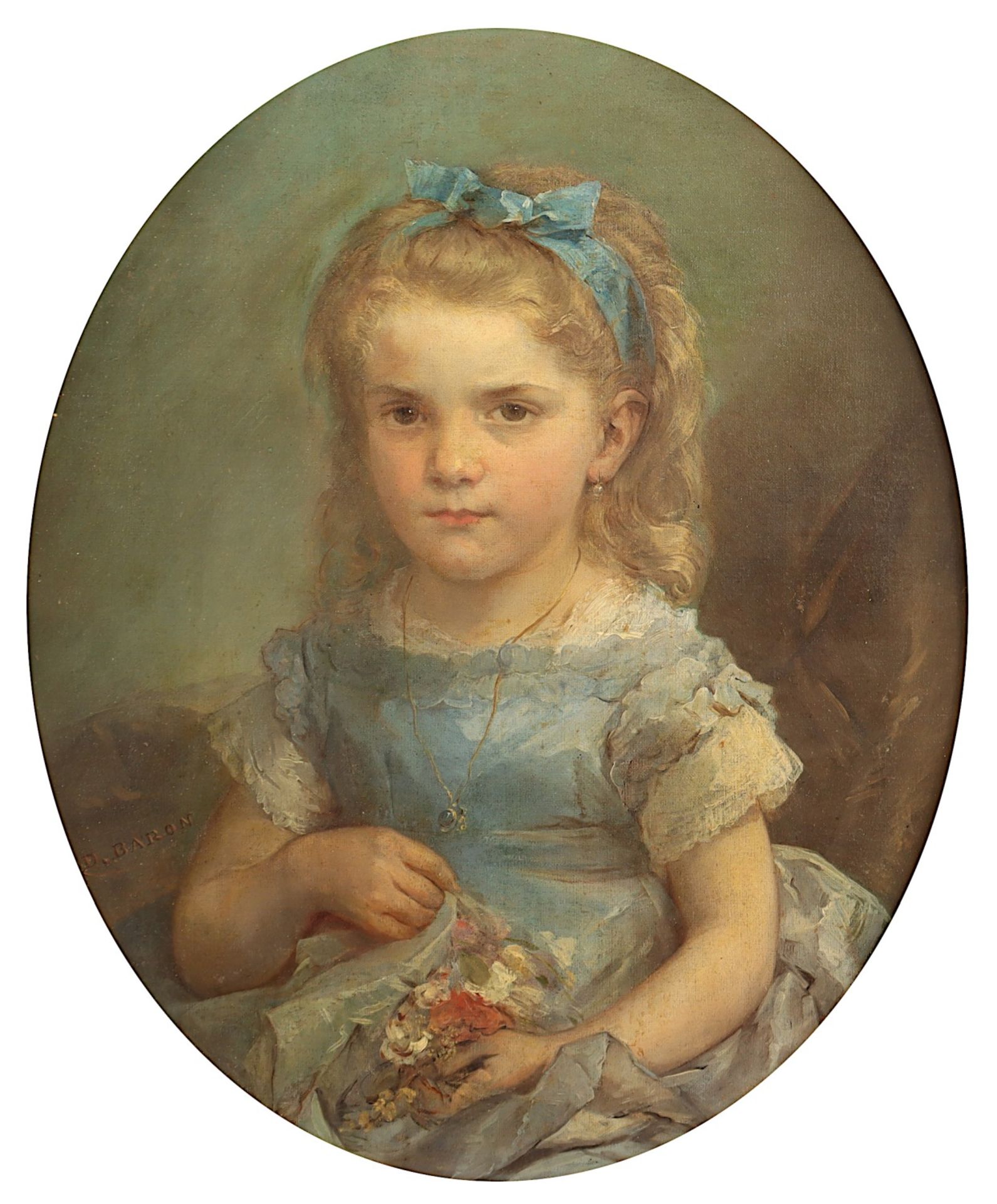 <de>BARON, Dominique (Frankreich 19.Jh.), "Portrait seiner Tochter Anne", Öl/Lwd., 61,5 x 50, doubli - Bild 2 aus 4