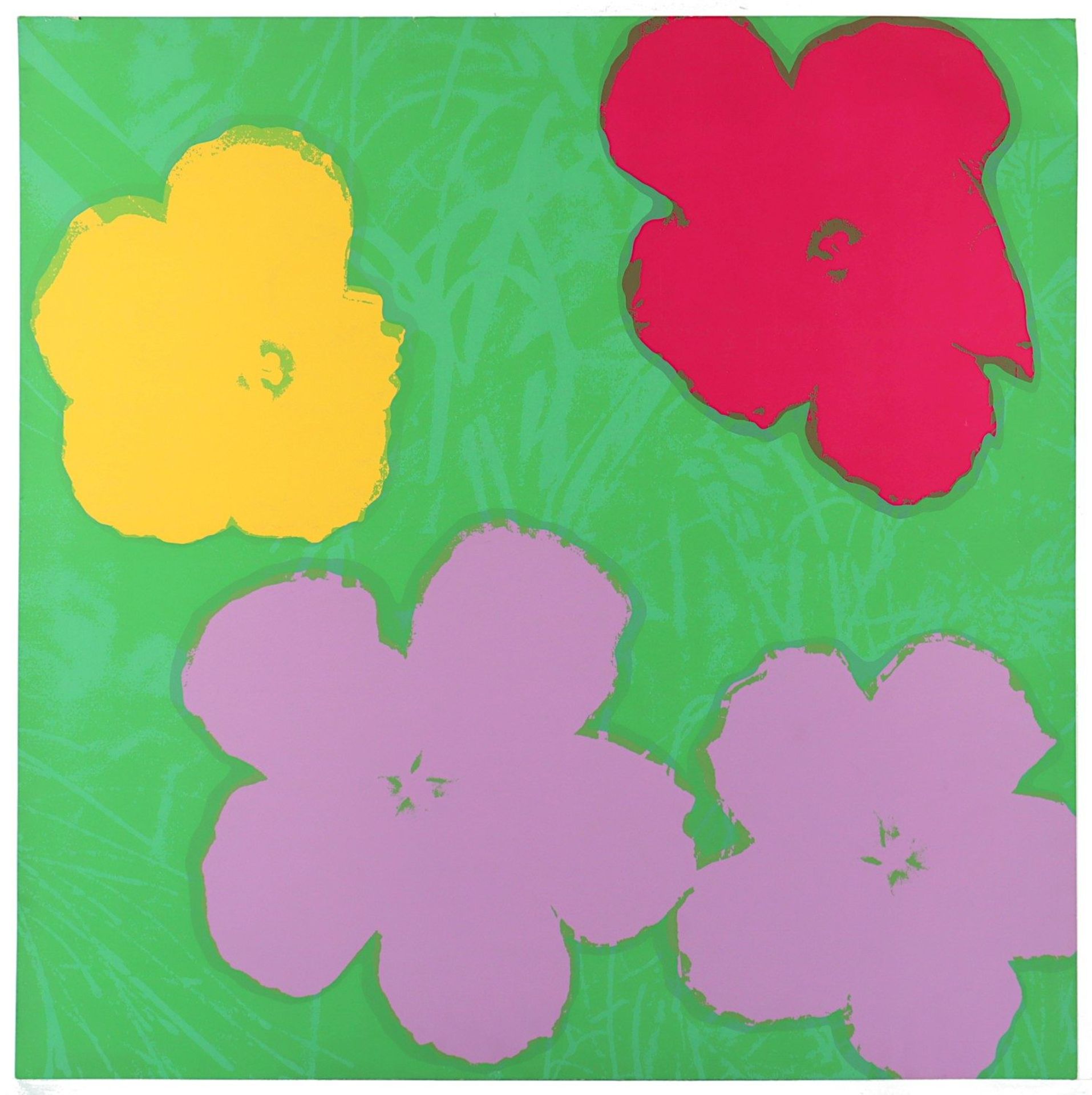 <de>WARHOL, Andy, nach, "Flowers", Farbserigrafie/Karton, ca.92 x 92, verso in Blau gestempelt: Fill