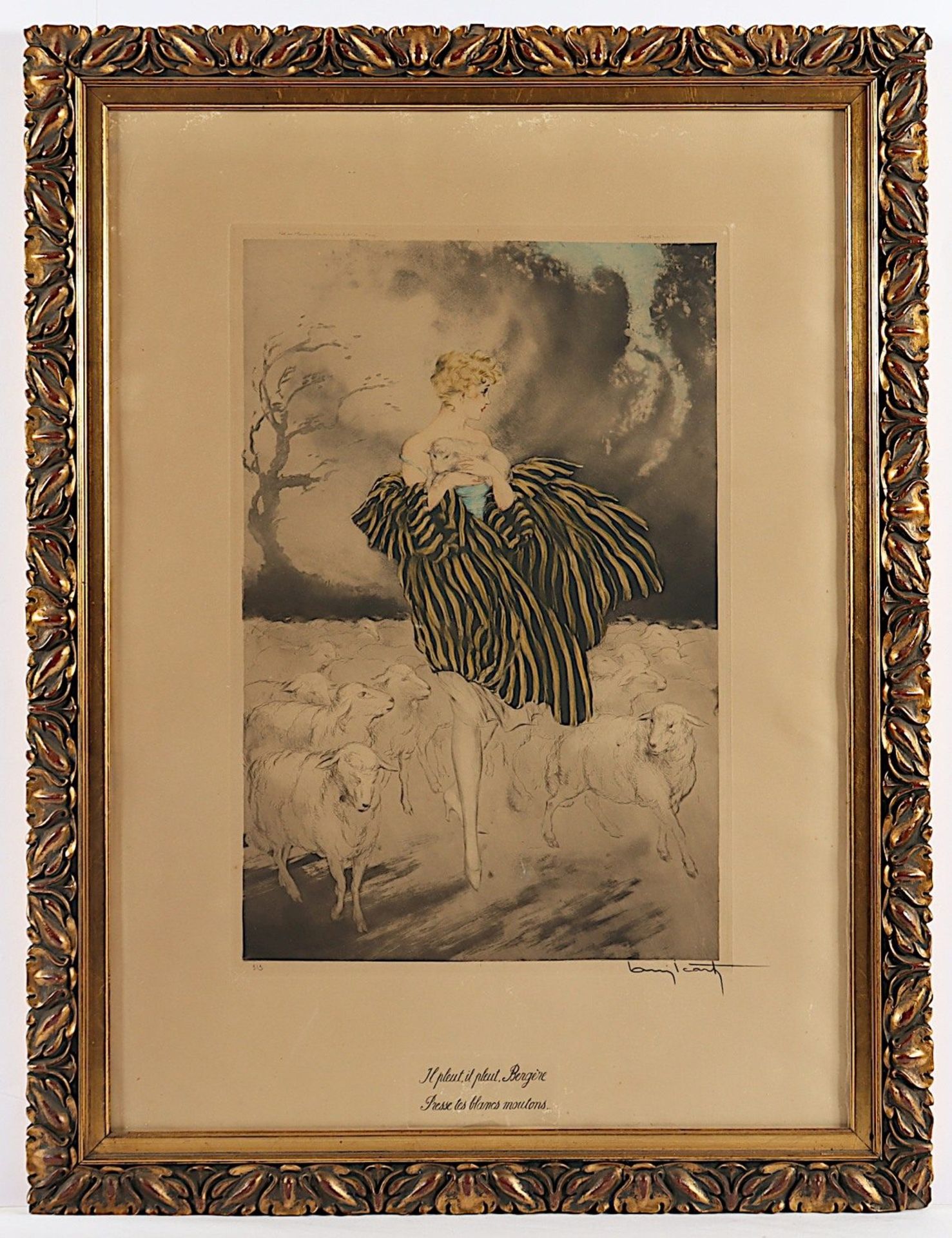 <de>ICART, Louis, "Il pleut bergère", Original-Farbradierung, 51 x 34, nummeriert 3/3, handsigniert,