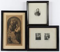 <de>KOHLSCHEIN, Joseph, drei Grafiken, Portraits sowie Heiligendarstellung, Stahl- bzw. Holzstich, b