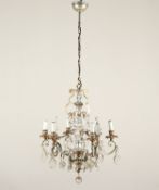 <de>DECKENLAMPE, sechsflammig, Metall, farbig lackiert, Glasprismenbehang, H 120</de>