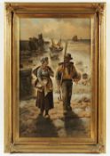 <de>GARTNER, Louis (Genremaler um 1900), "Heimkehr vom Fischfang", Öl/Lwd., 81,5 x 50, unten links s