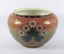 <de>CACHEPOT, Feinsteinzeug, polychrom bemalt, Dm 34, besch, FRANKREICH, um 1900</de>