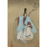 JAPANISCHER MALER, Tusche, Farben und Silber auf Papier, Siegel, Passepartoutausschnitt 36 x 25,