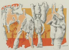 <de>DIEKMANN, Fritz, "Figuren", Tusche, koloriert auf Papier, 27 x 34 (Passepartoutausschnitt), unte