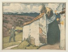 <de>LIEBERMANN, Ernst, "Nicht erwarteter Besuch", Original-Farblithografie, 17 x 23, 1904, ungerahmt