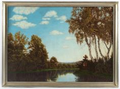 <de>DAMERIUS, Walter (*1883), "Landschaft mit Gewässer und Birken", Öl/Lwd., 72 x 101, unten rechts 
