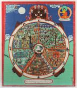 <de>THANGKA BHAVACAKRA "DAS LEBENSRAD", Gouache auf Stoff, 123 x 103, gerahmt, KLOSTER THIKSEY, LADA