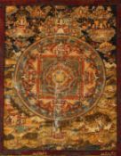 <de>THANGKA MANDALA, Tempera und Gold auf Stoff, 75 x 56, besch., TIBET</de>