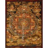 THANGKA MANDALA, Tempera und Gold auf Stoff, 75 x 56, besch., TIBET