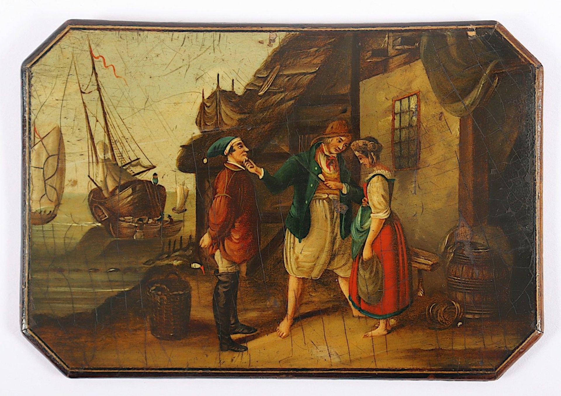<de>MINIATUR "HEIRATSANTRAG AUF HELGOLAND", farbige Ölmalerei auf Holz, nach dem 1834 von Rudolf Jor