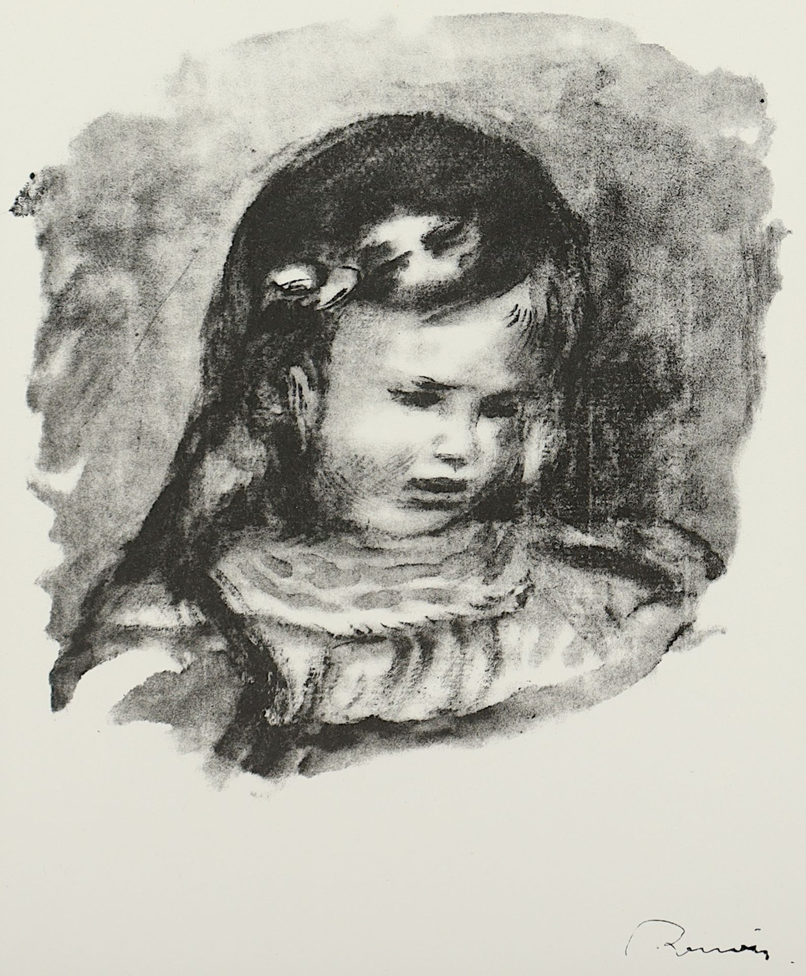 <de>RENOIR, Auguste, "La tête baissée", 1904. Lithografie auf Bütten. Mit Stempel unten rechts, eine - Bild 2 aus 2