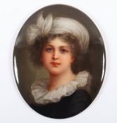 BILDPLATTE, fein farbig gemalt und verso bez. Portrait "Mademoiselle Lebrun", H 9, DEUTSCH, A.20.
