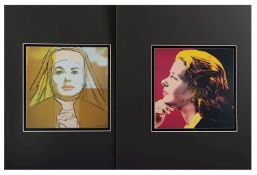 <de>WARHOL, Andy, "Portrait of Ingrid Bergmann", 2 Farboffsets, 20 x 20, zur Ausstellung Galerie Bör