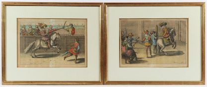 <de>ZWEI STICHE REITSCHULE VON ANTOINE DE PLUVINEL, koloriert, 20 x 29, bei M. MERIAN, 1650, R.</de>