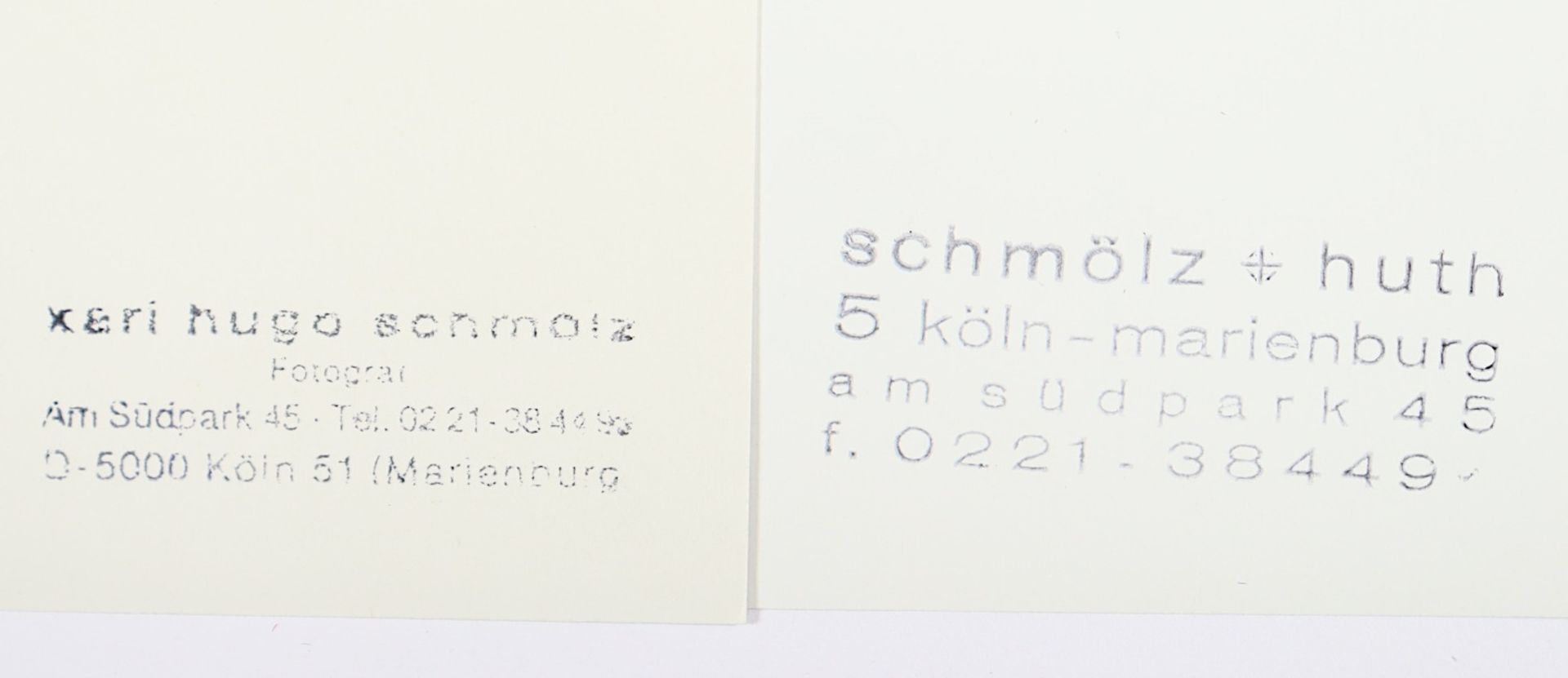 <de>SCHMÖLZ, Karl Hugo, zwei Fotografien Köln (4711), Silbergelatineabzug, 22,5 x 17, verso Ateliers - Bild 2 aus 2