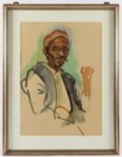 <de>MALER DES 20.JH., "Portrait eines Marokkaners", Aquarell/Bleistift/Papier, 66 x 47, (Passepartou