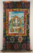 <de>THANGKA DES SHADAKSHARI-LOKESHVARA, Gouache auf Stoff, der Bodhisattva in seiner vierarmigen Ers