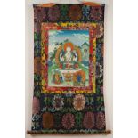 THANGKA DES SHADAKSHARI-LOKESHVARA, Gouache auf Stoff, der Bodhisattva in seiner vierarmigen