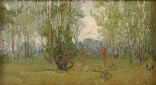 <de>RUSSISCHER MALER, 20.Jh., "Landschaft", Öl/Malkarton, 14 x 24,5, R.</de>