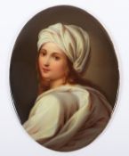 <de>BILDPLATTE, farbig gemalt Portrait der Beatrice Cenci nach Guido Reni, H 12, DEUTSCH, E.19.Jh.</