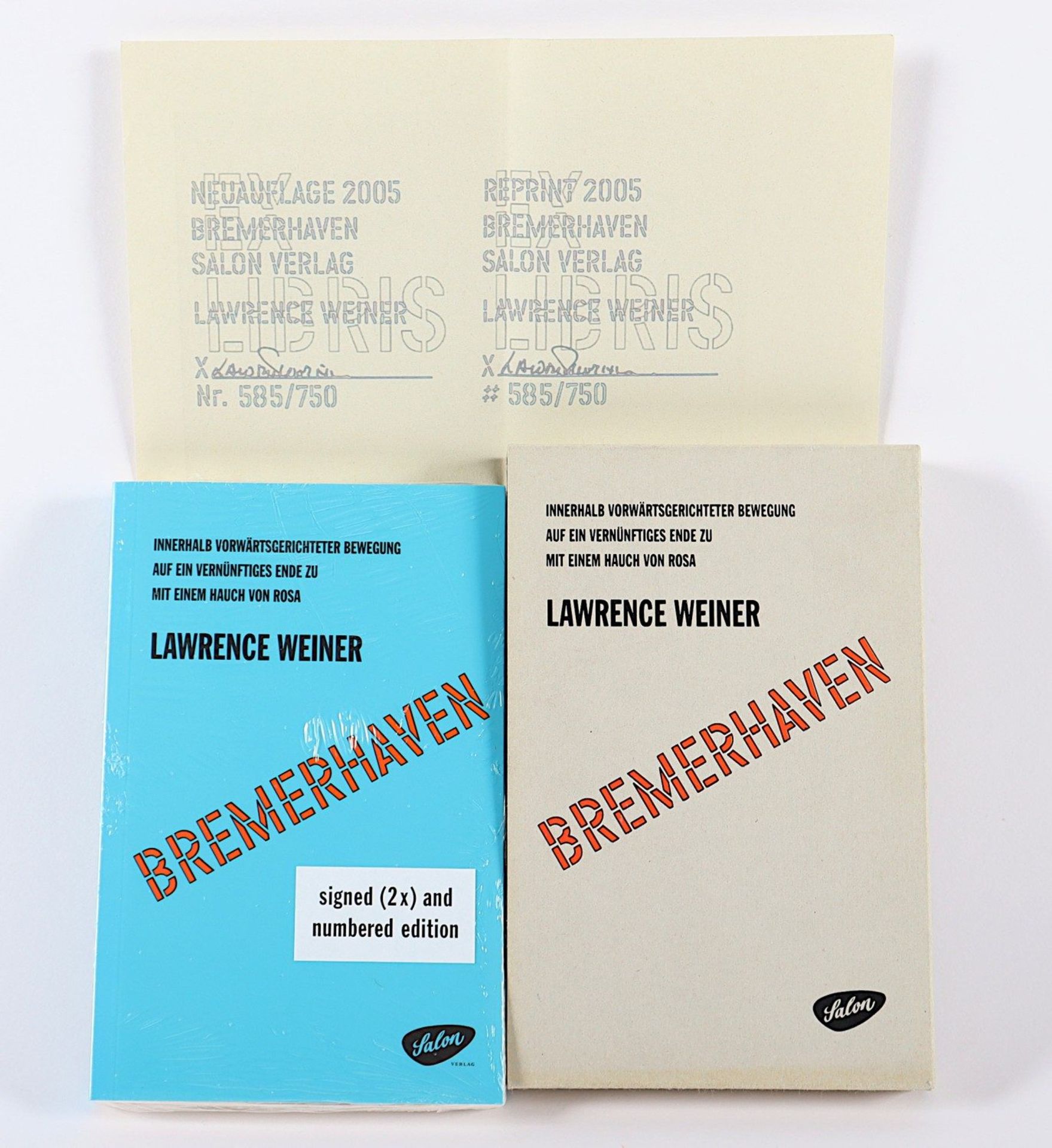 <de>WEINER, Lawrence, "Bremerhaven", Buchband, Salon Verlag, nummeriert und signiert, originalverpac