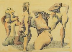 <de>DIEKMANN, Fritz, "Figuren", Tusche, koloriert auf Papier, 21 x 31(Passepartoutausschnitt), unten