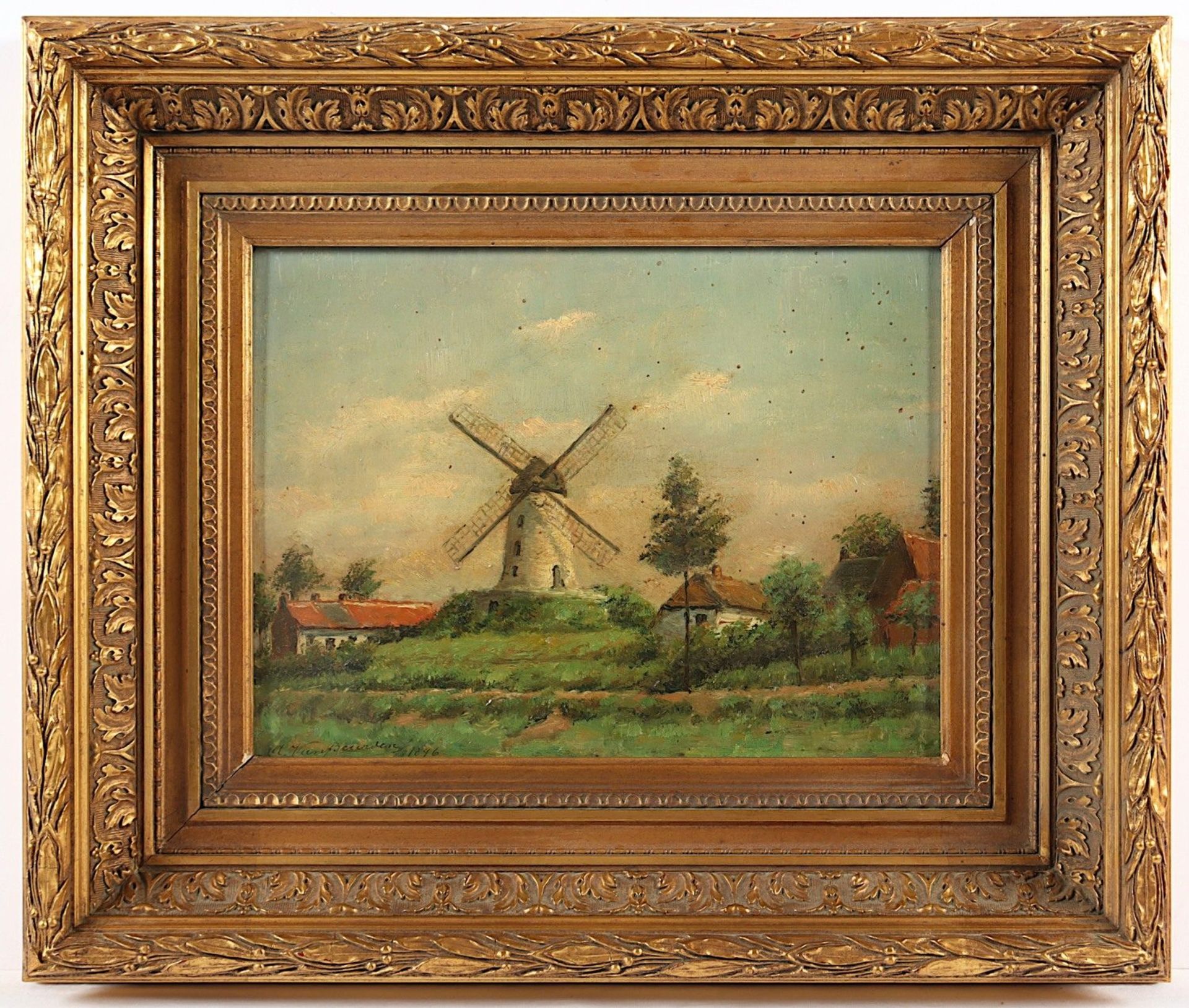 VAN BEURDEN, Alphonse II (1878-1961), "Niederländische Landschaft mit Windmühle", Öl/Holz, 24,5 x