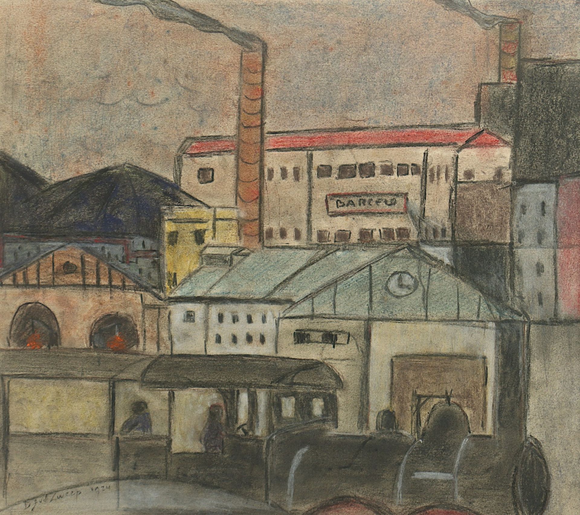 VAN DER ZWEEP, Douwe Jan (1890-1975), "Fabrik mit Lokomotive", Pastell/Papier, 29 x 33 ( - Image 2 of 2
