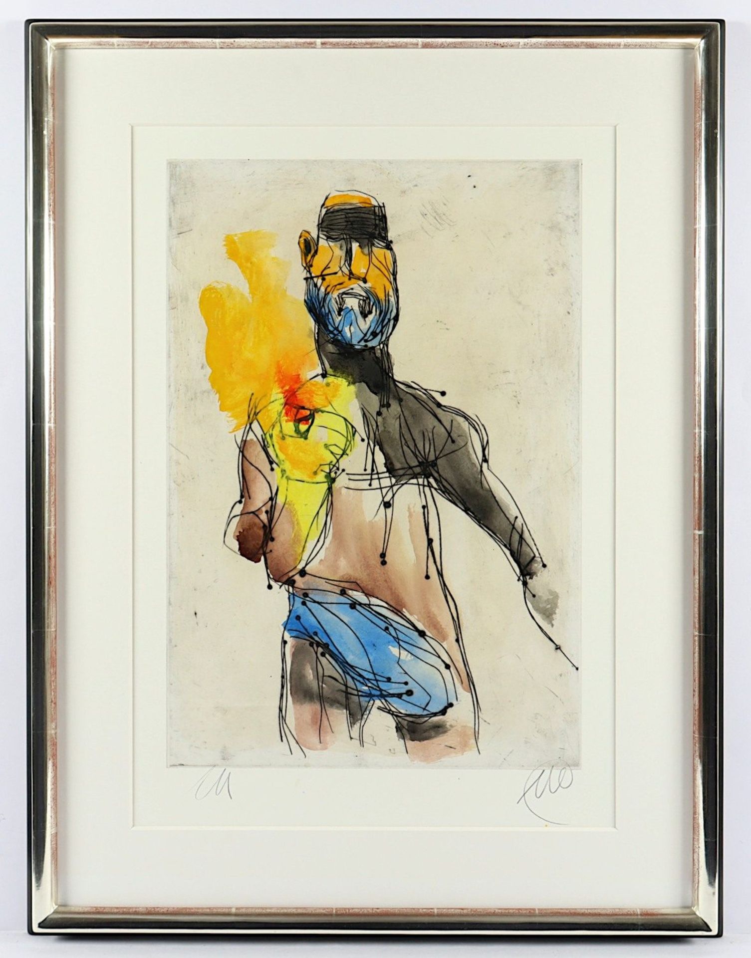 <de>LÜPERTZ, Markus, "o.T.", Original-Radierung, vom Künstler mit Aquarellfarben und Acryl handkolor