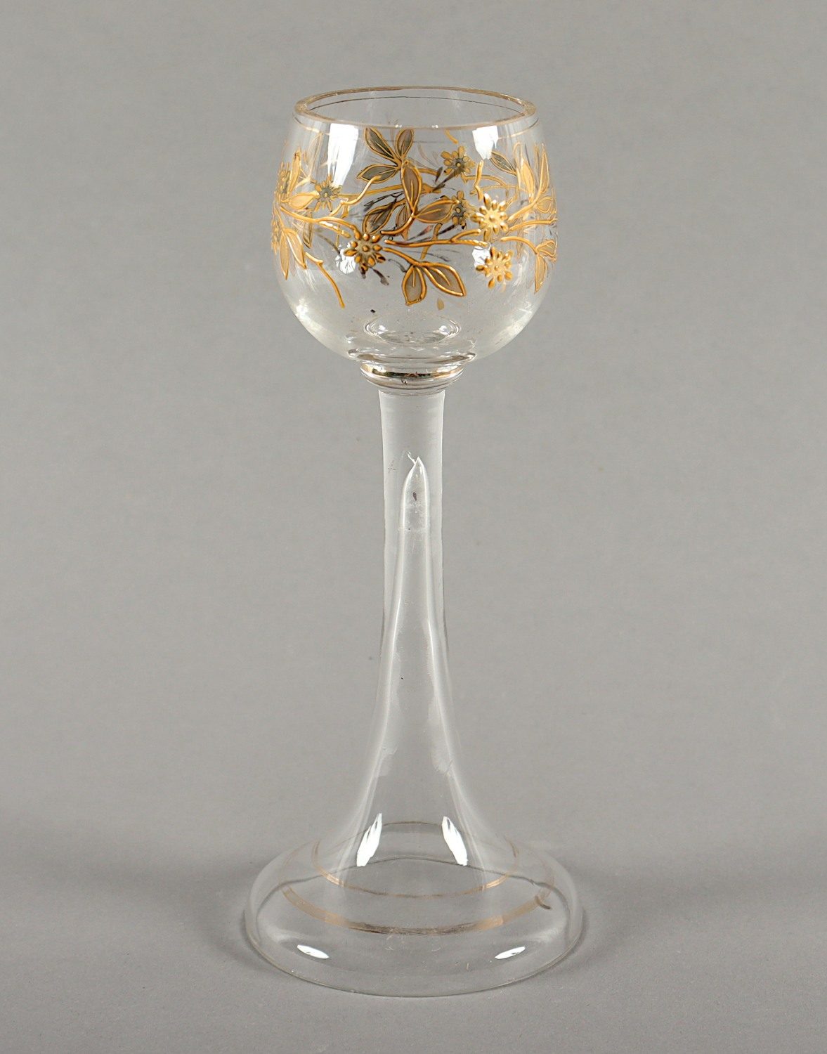 WEINRÖMER, farbloses Glas, Goldemaillemalerei, H 20, DEUTSCH, um 1900