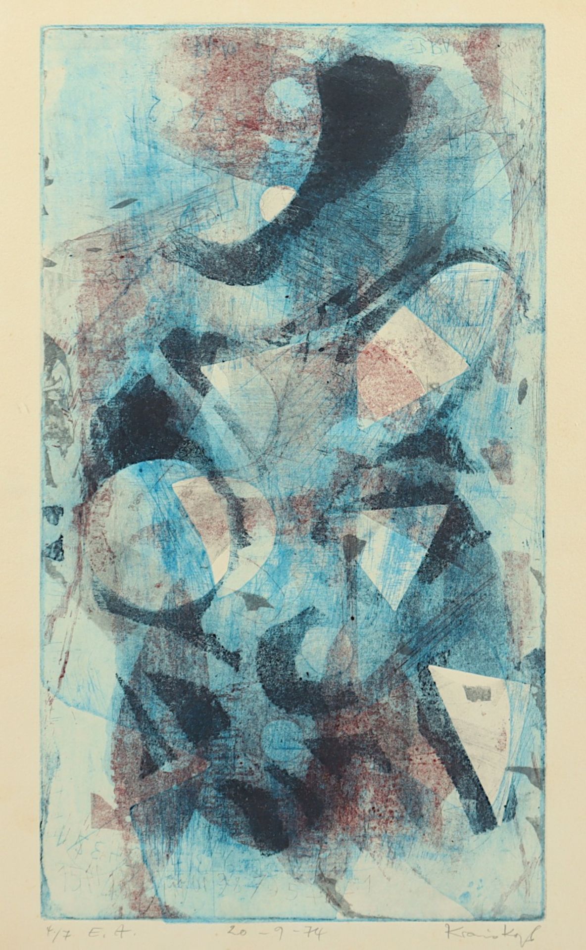 <de>KRAUSKOPF, Karl-Heinz, "o.T.", Original-Farbradierung, 40 x 22,5, nummeriert 4/7 E.A., handsigni - Bild 2 aus 2