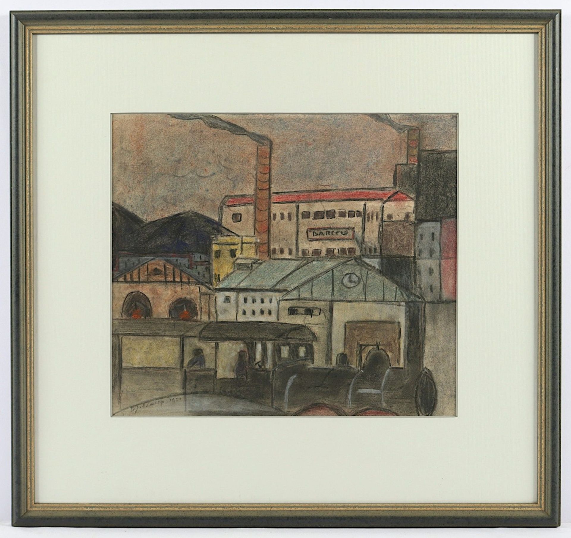 VAN DER ZWEEP, Douwe Jan (1890-1975), "Fabrik mit Lokomotive", Pastell/Papier, 29 x 33 (